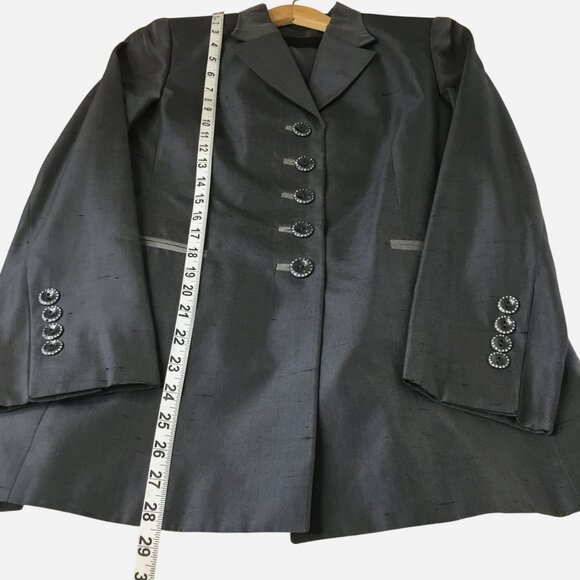 VTG ALGO COUTURE Switzerland Silk Blazer Pants Suit Gray 2pc 80s Power Suit Sz 8 - Picture 12 of 13